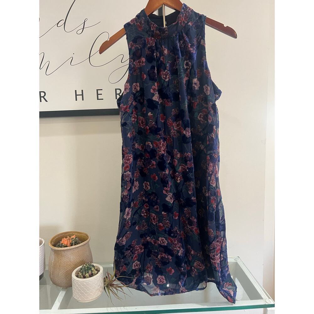 Tommy Hilfiger Navy Floral Velvet Detail Dress – Size 6 - Picture 2 of 7